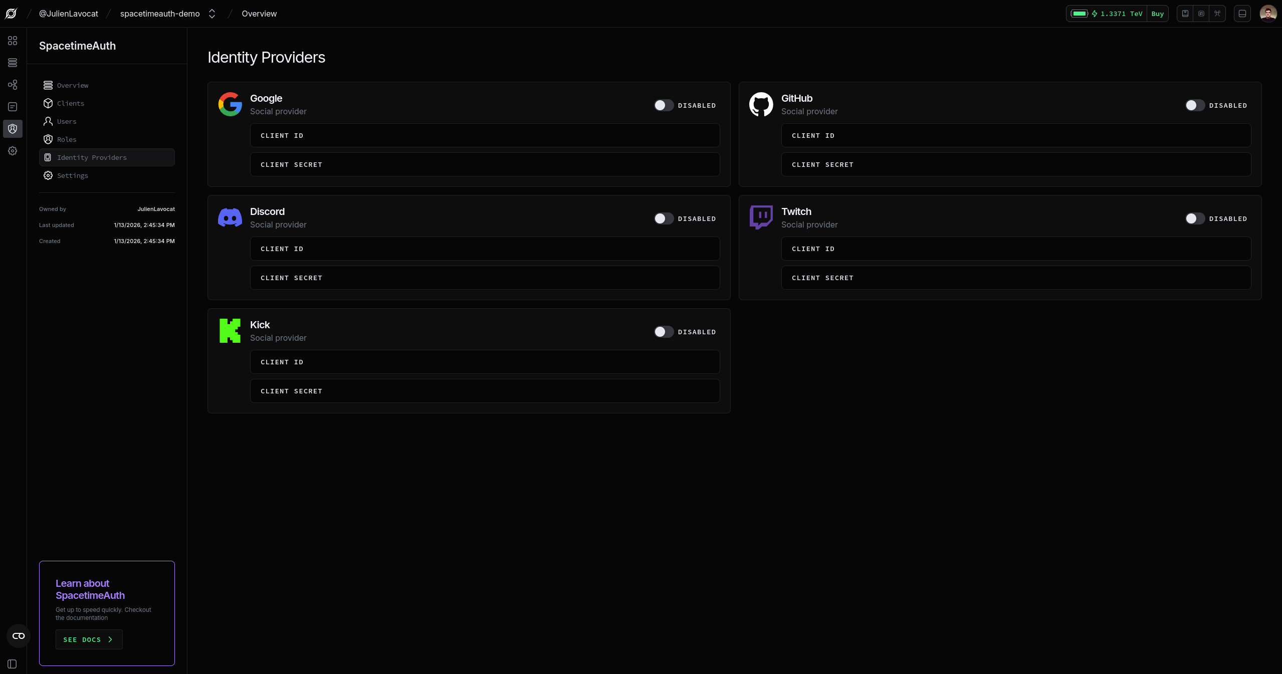 Identity Providers tab