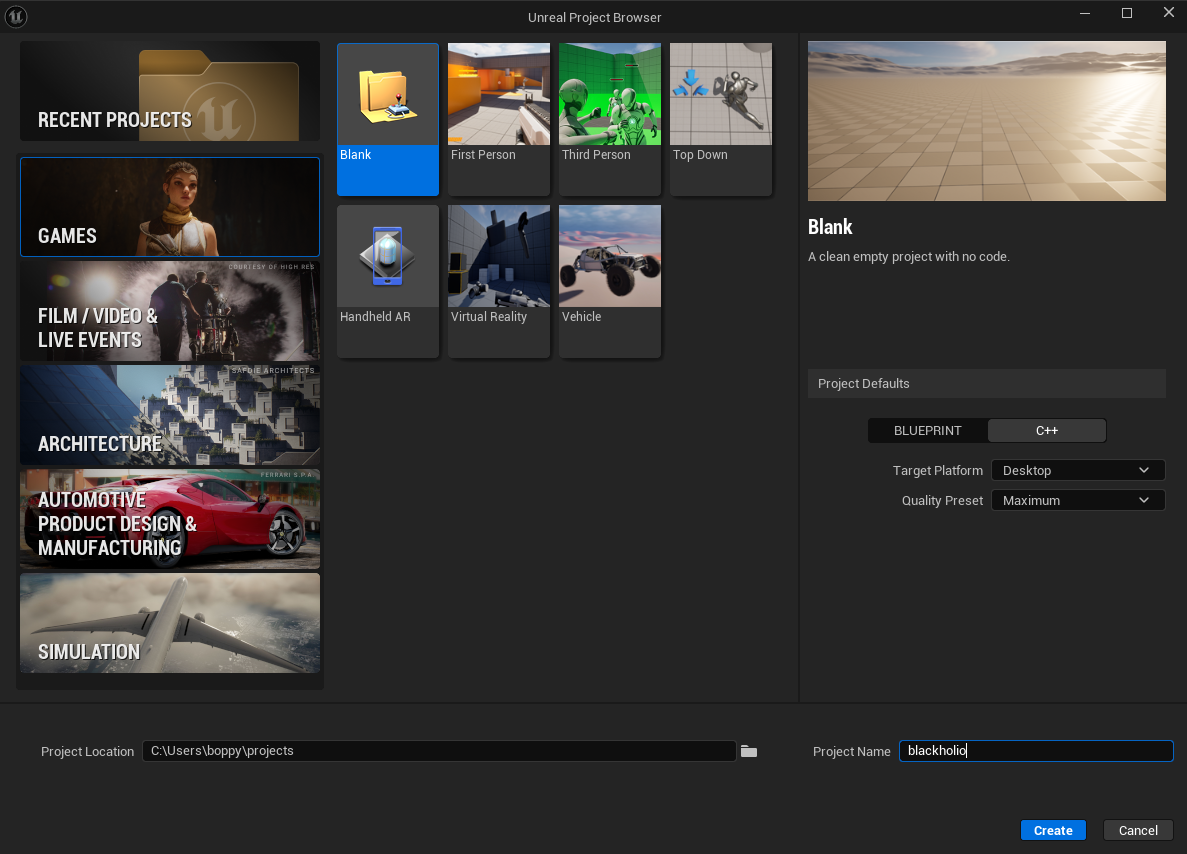 Create Blank Project