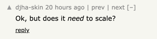 Hacker News comment asking if Spacetime needs to scale